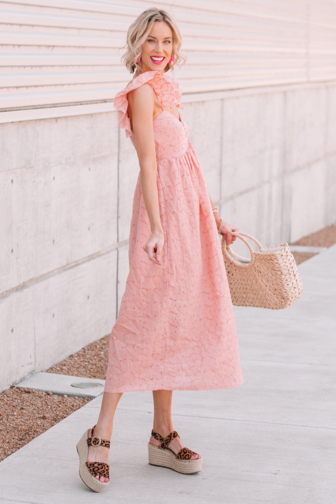 Bow Peep Eyelet Knit Dress in Pink and Green