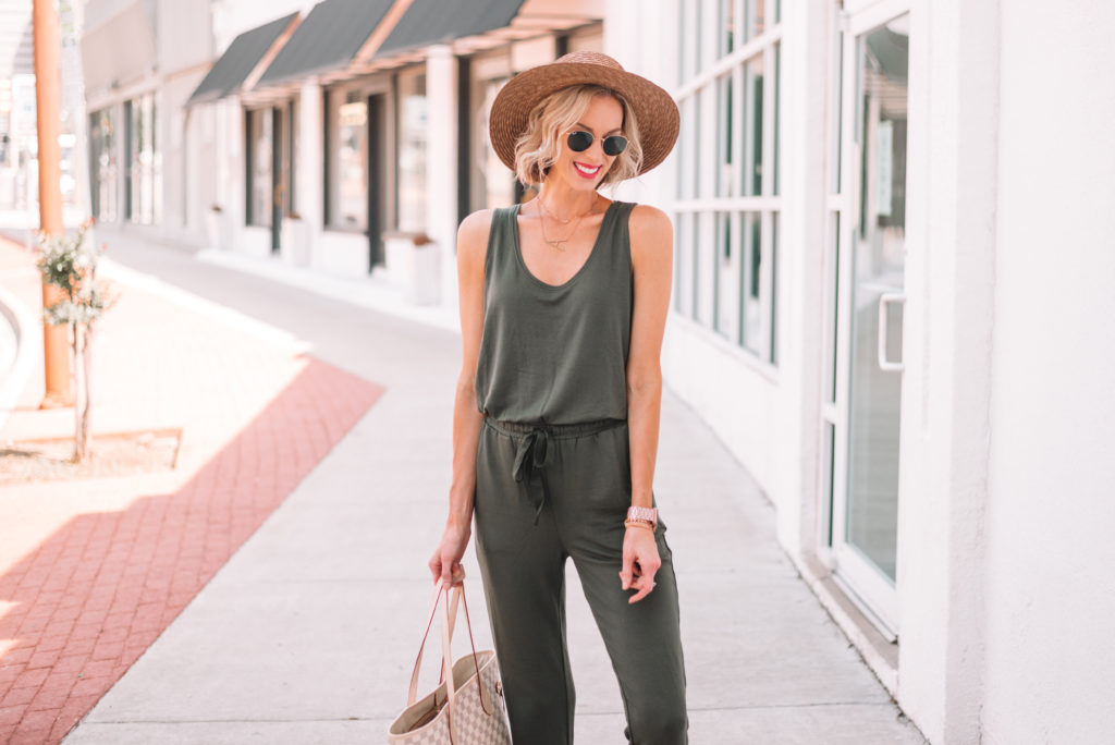 Women Olive Twill Off-Shoulder Belted Jumpsuit