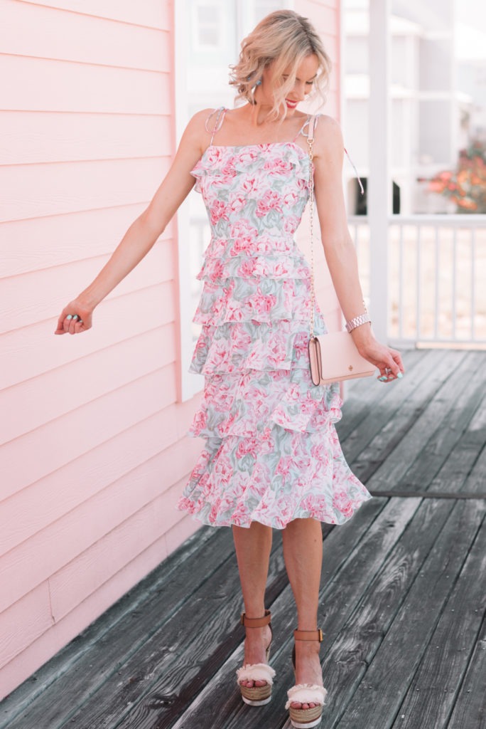 gorgeous tiered floral midi dress for summer