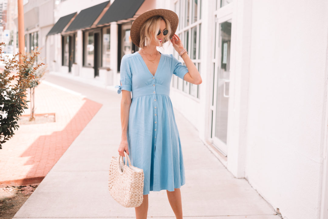 Painted Hibiscus Blue Button Front Tank Dress main image 0
