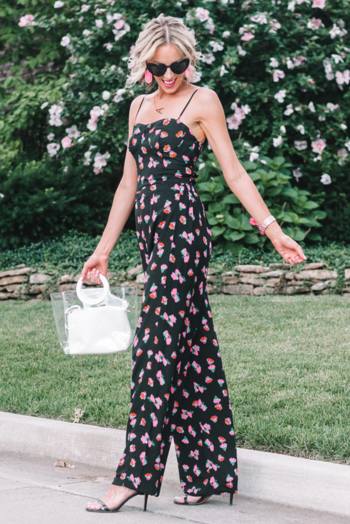 the cutest faux jumpsuit made with matching set, dark floral pieces