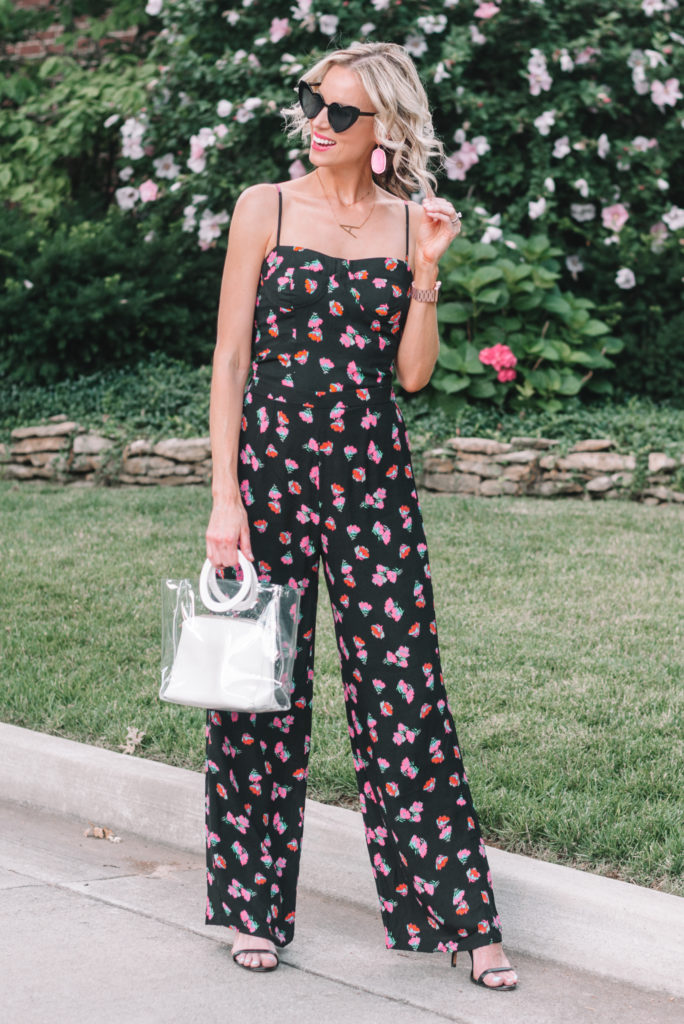 floral bustier with matching wide leg pants