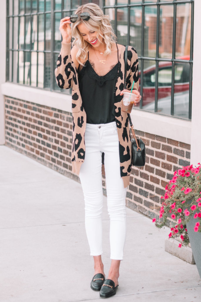 how to wear a leopard cardigan for fall
