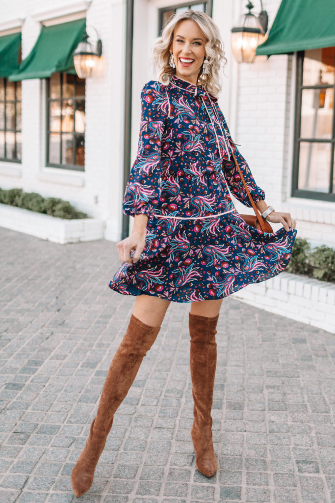 fall dress outfit with over the knee boots