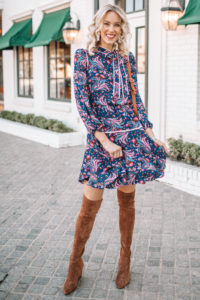 Fall Dress Outfit with Over the Knee Boots - Straight A Style