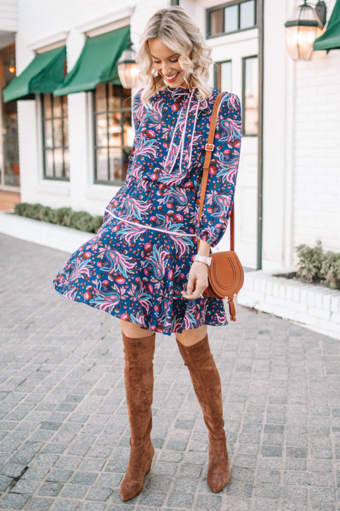 over the knee boot outfit, long sleeve short dress, fall dress outfit