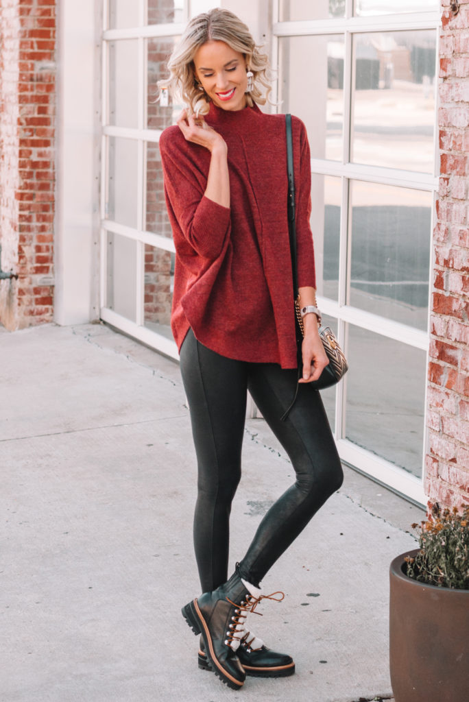 faux leather leggings, how to wear Spanx leather leggings