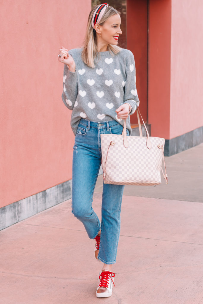 heart sweater outfits for Valentine's Day