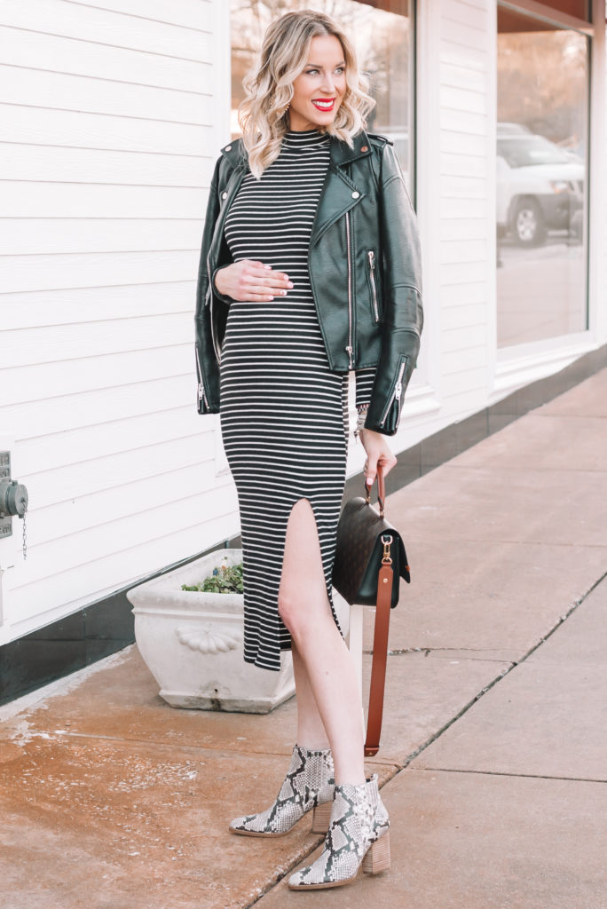 Fitted Black and White Striped Dress