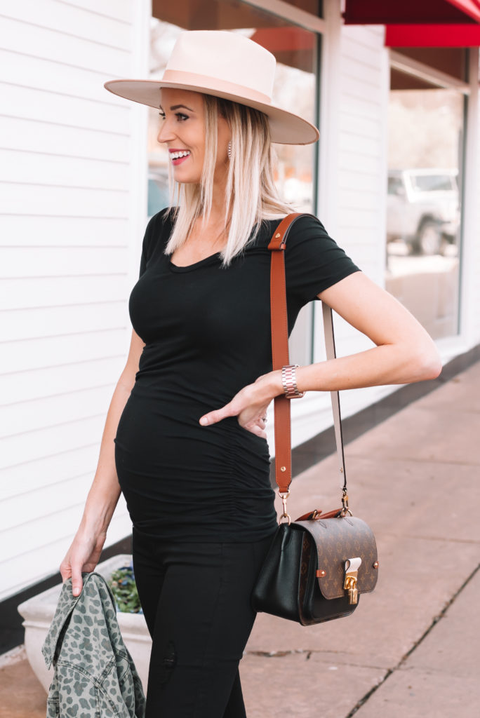 all black maternity outfit, edgy maternity look