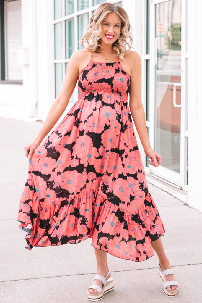 This flowy floral dress is perfect for summer! Dress it up with wedges or down with flat sandals. Plus some spring earrings trends you want to know about.