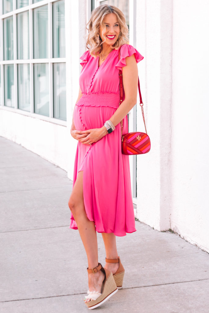This dress seriously makes for the perfect pink girl baby shower dress! It's super flattering too. 