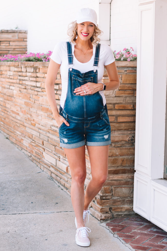 Look no further for the best maternity overalls. Denim shortalls are a go-to for me in the summer! I love styling them simply with a white tee and sneakers. 