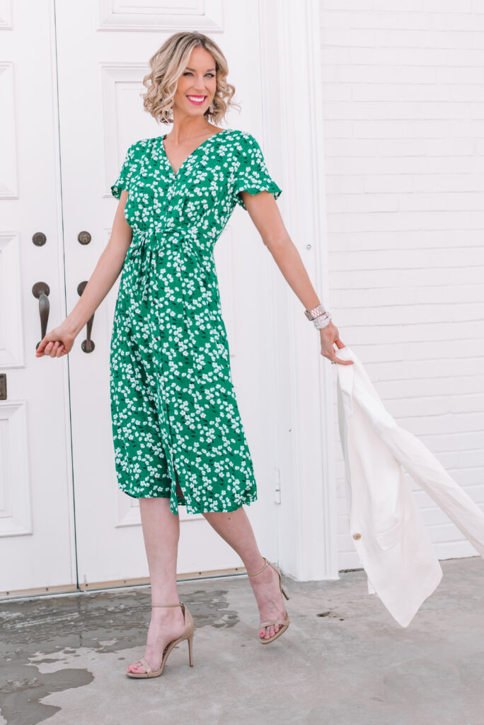 This gorgeous green spring midi dress is perfect for the season and can be worn so many different  ways!