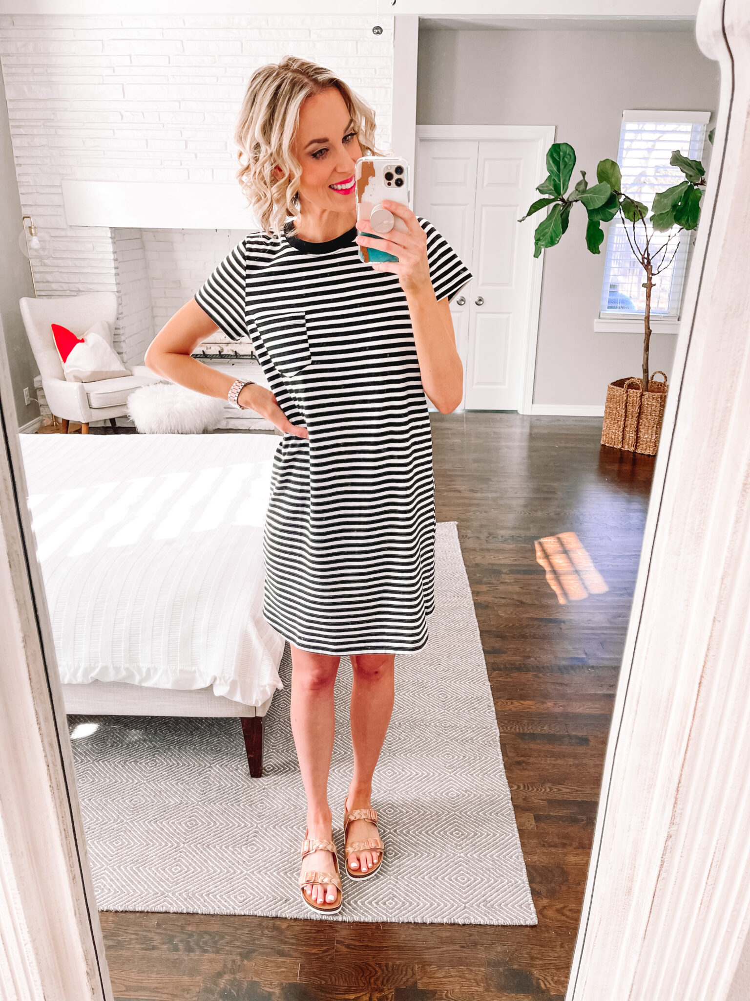 Striped Knit Tee Shirt Dress