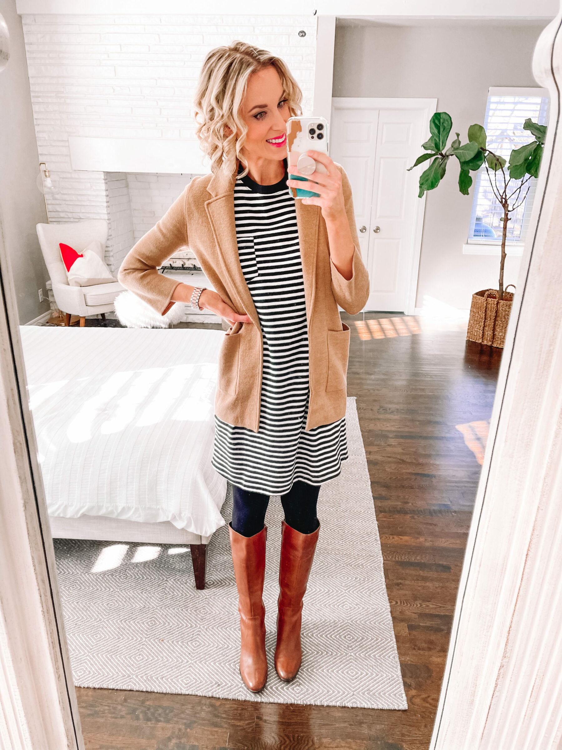 1212096 Red Striped T-Shirt Dress