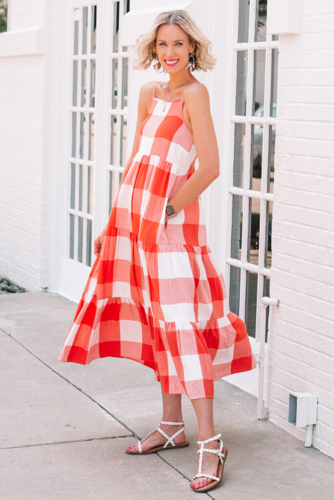 I am loving this adorable gingham midi dress for an easy summer outfit!