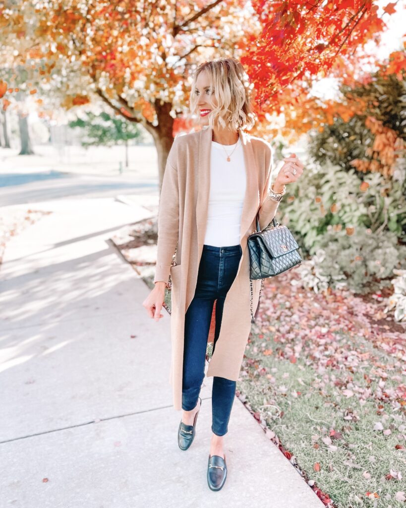 I recently bought this amazing tan coatigan. It's a gorgeous, timeless piece. I'm sharing 6 ways to wear a tan coatigan today! I love it with a simple white top and black jeans or pants.