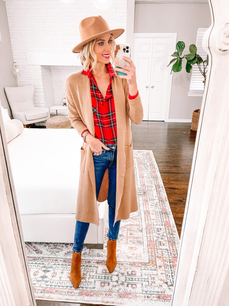 I recently bought this amazing tan coatigan. It's a gorgeous, timeless piece. I'm sharing 6 ways to wear a tan coatigan today! Pair it with a fun plaid to add some color and print.