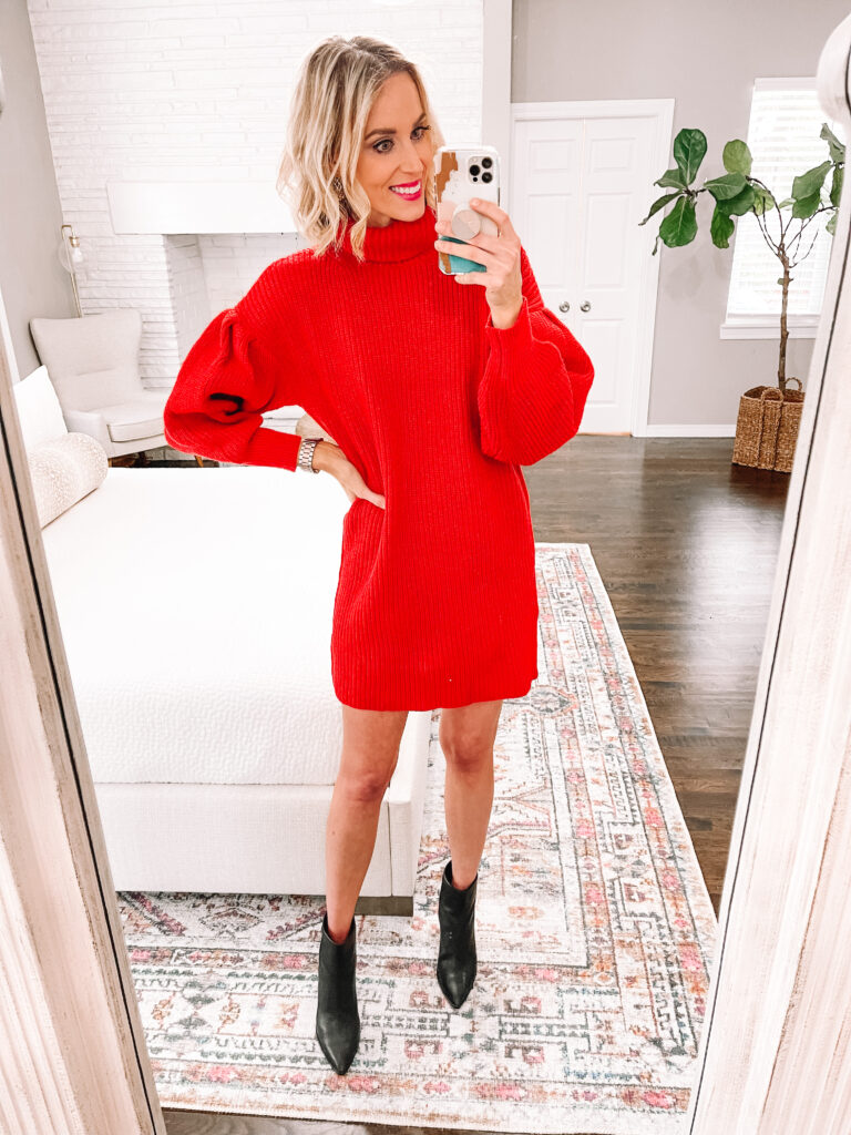 How perfect is this red sweater dress for the holidays?! Details on it and more on my huge Walmart fashion try on!