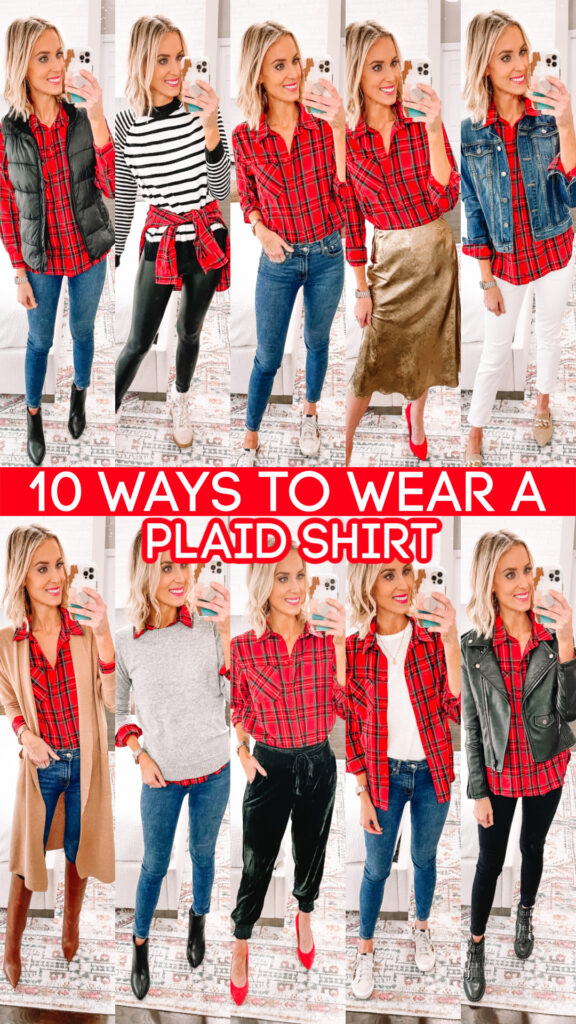 Is plaid one of your favorite prints too? I LOVE it! Today I wanted to share 10 ways to wear a plaid shirt from dressy to casual. 