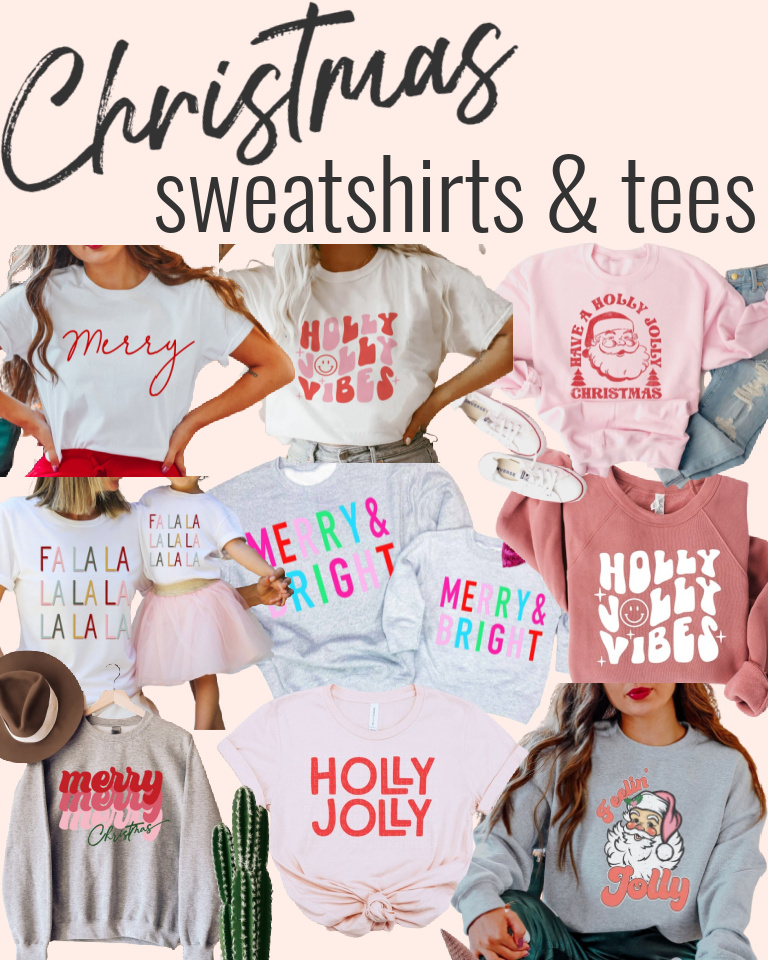 These adorable Christmas sweatshirts and t-shirts are so fun and festive! All of them will make easy and cute casual Christmas outfits. 