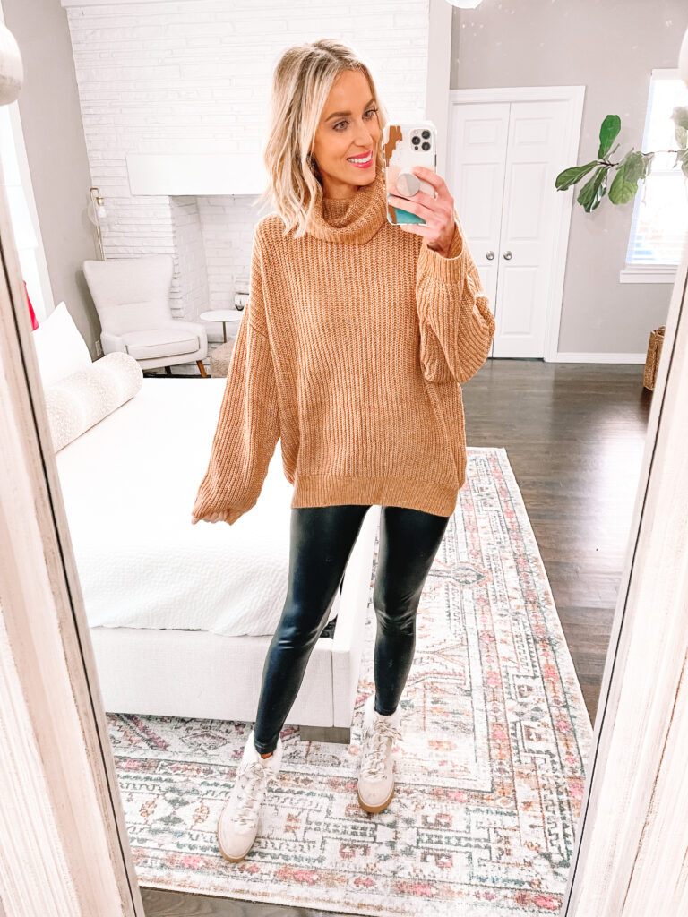 Are you looking for some cute and affordable mix and match winter pieces? I've got you covered with a fun Walmart try on starting with this amazing $19 camel tunic sweater styled two ways.