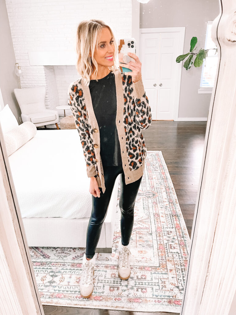 I love this $17 leopard cardigan that's part of my walmart try on!