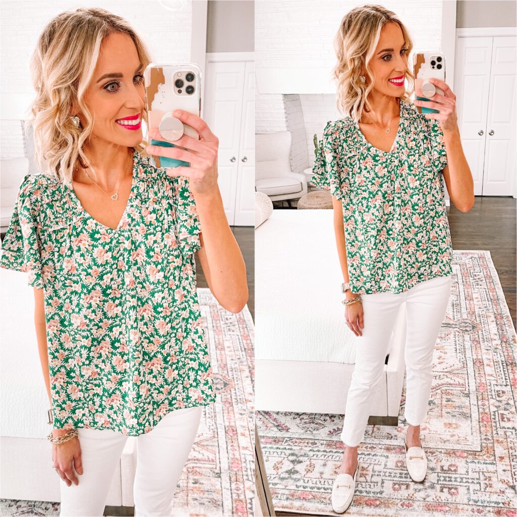 Who is ready for spring clothes?! Sharing the best of spring blouse roundup with Shop Avara today and you do not want to miss it! This green floral blouse will go with anything!