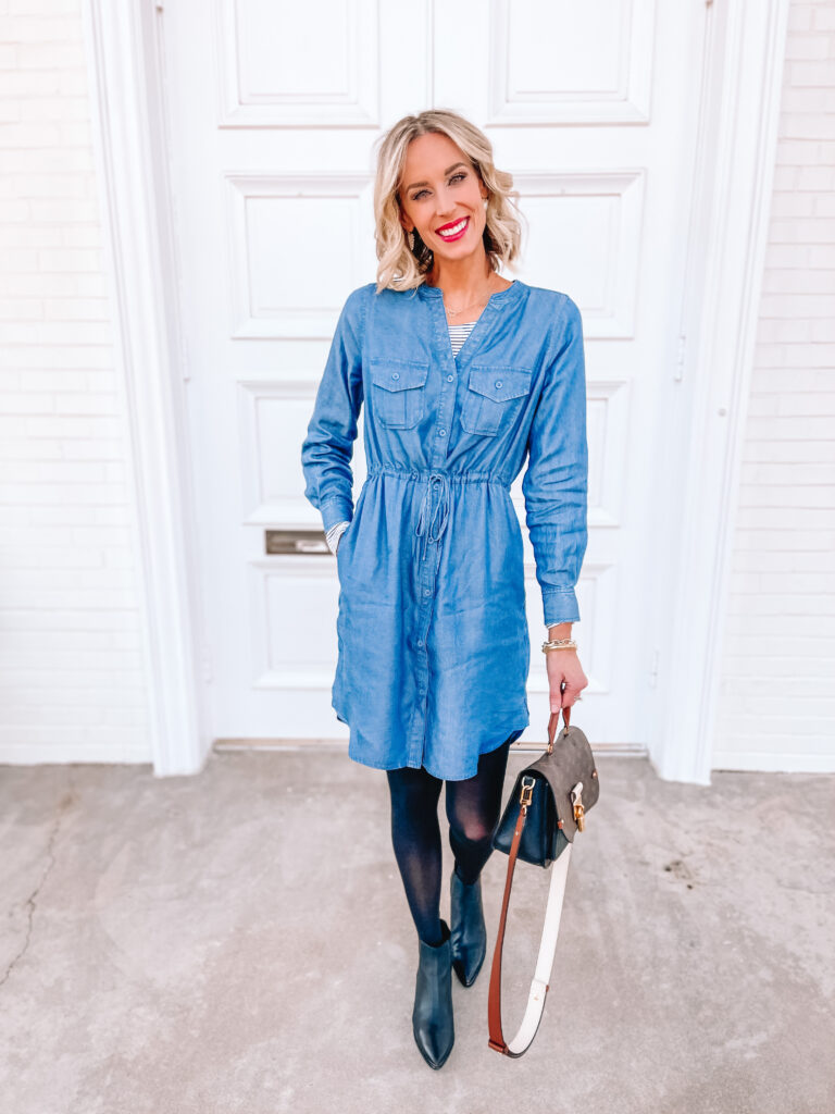 I love a good, versatile wardrobe item! Sharing 6 ways to wear a chambray dress for all seasons. This one is just $20, and you are going to love it!