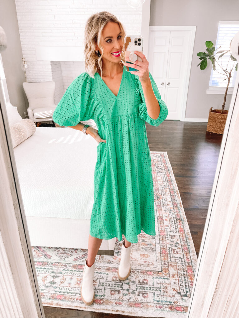 I'm sharing a little Target dress try on with you today including this gorgeous $35 green eyelet midi dress.