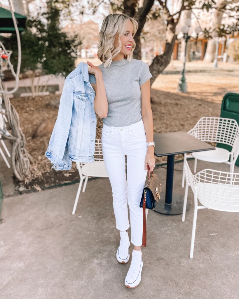 I love wearing white in spring! Today I am sharing how to wear white jeans in spring including 13 outfits and 4 no fail combos to try. A neutral top is always a easy option!