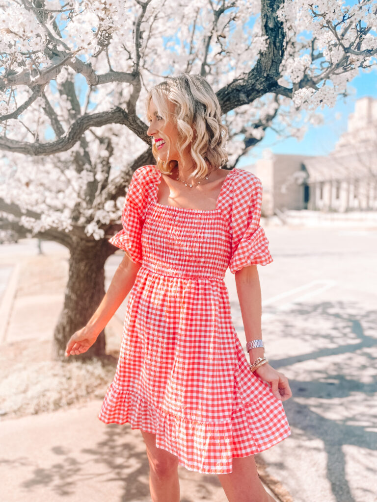 I have the best Walmart spring dresses haul for you! Everything is from $12-$38 too, and so fun! I'm starting with this adorable smocked gingham cutie. 