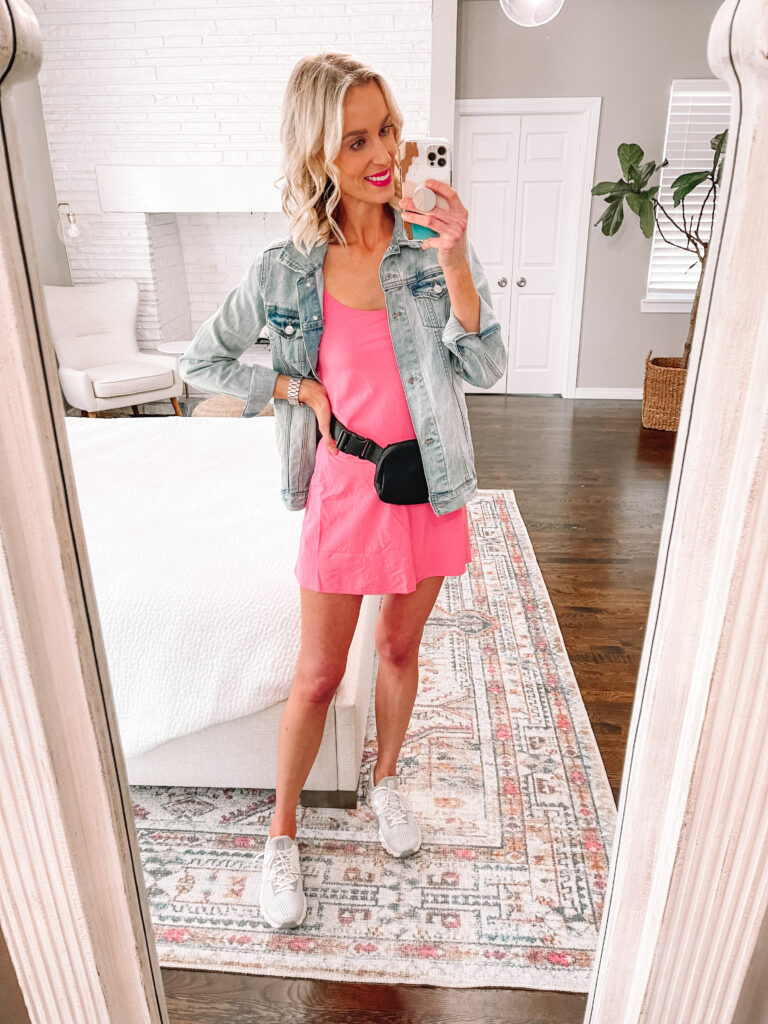 The athletic dress is majorly trending lately! Today I am sharing 6 ways to wear an active dress. I love adding a jean jacket for an easy layer!