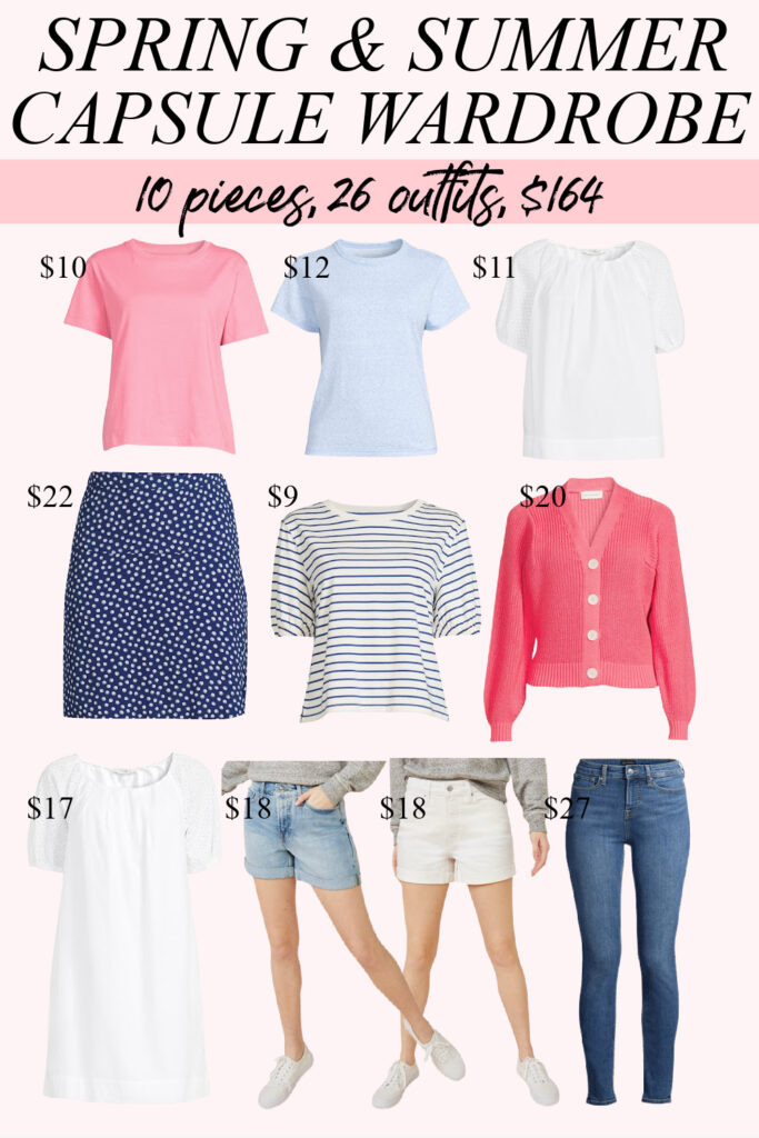 I am SO excited to share this dressy casual spring and summer capsule wardrobe that includes 10 pieces making up 26 outfits for just $164!!