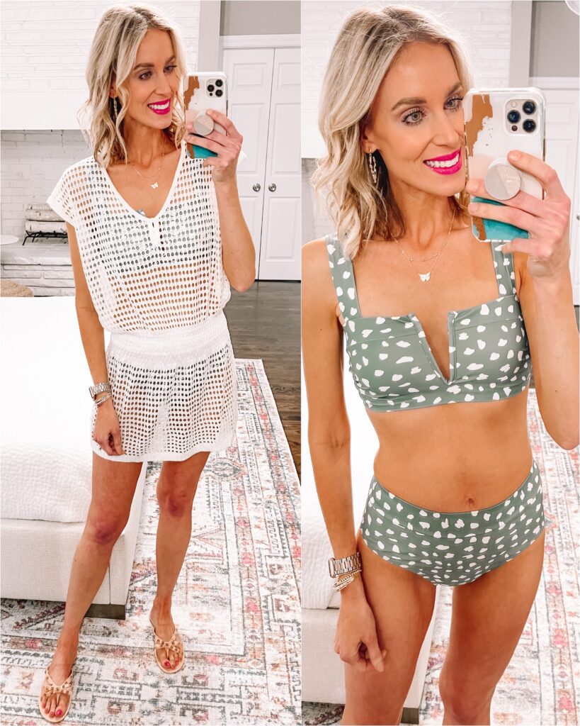 Today I am delivering the best Amazon high waisted bikini swimsuits and cover-ups that go with them. All of these are super affordable and well tested by me (and others). You'll love this adjustable top polka dot high waisted Amazon bikini with the cutest crochet cover-up! 