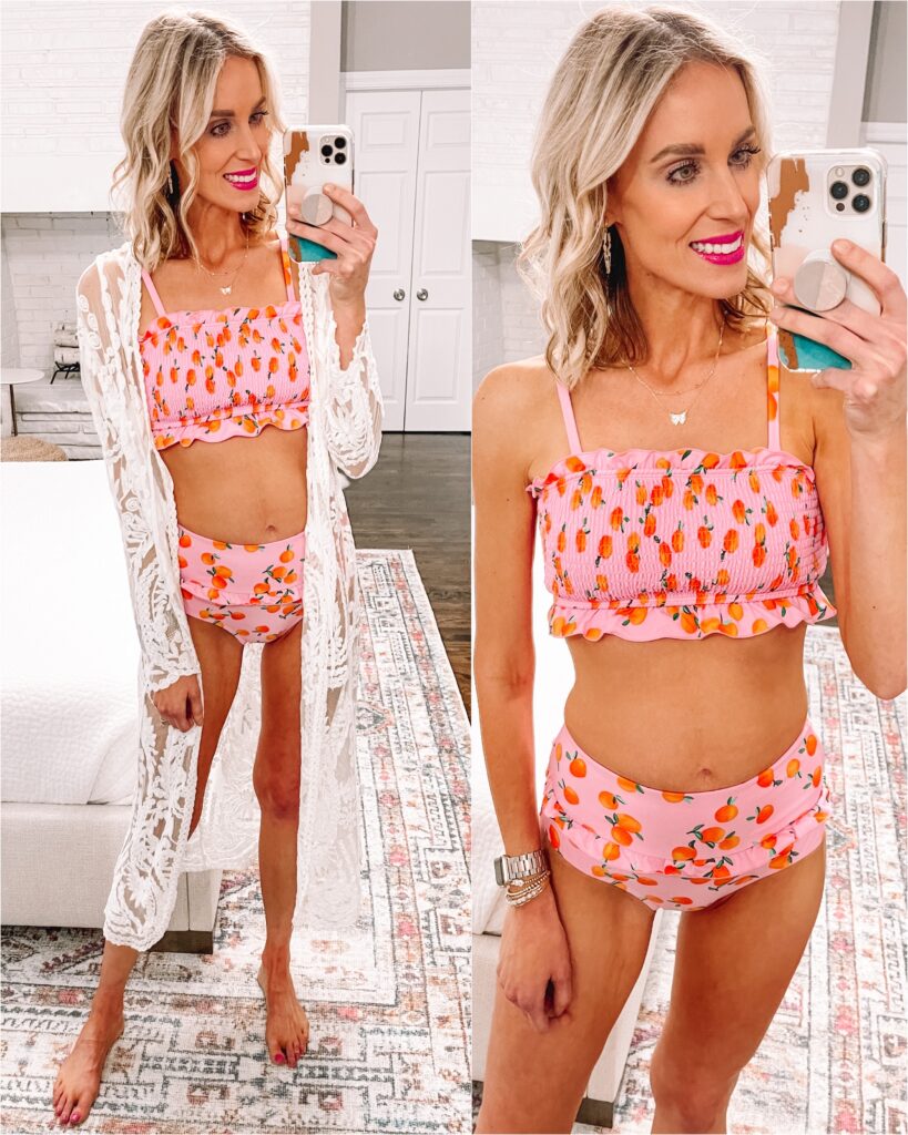 Today I am delivering the best Amazon high waisted bikini swimsuits and cover-ups that go with them. All of these are super affordable and well tested by me (and others). How adorable is this pink smocked bikini with the ruffle?! 