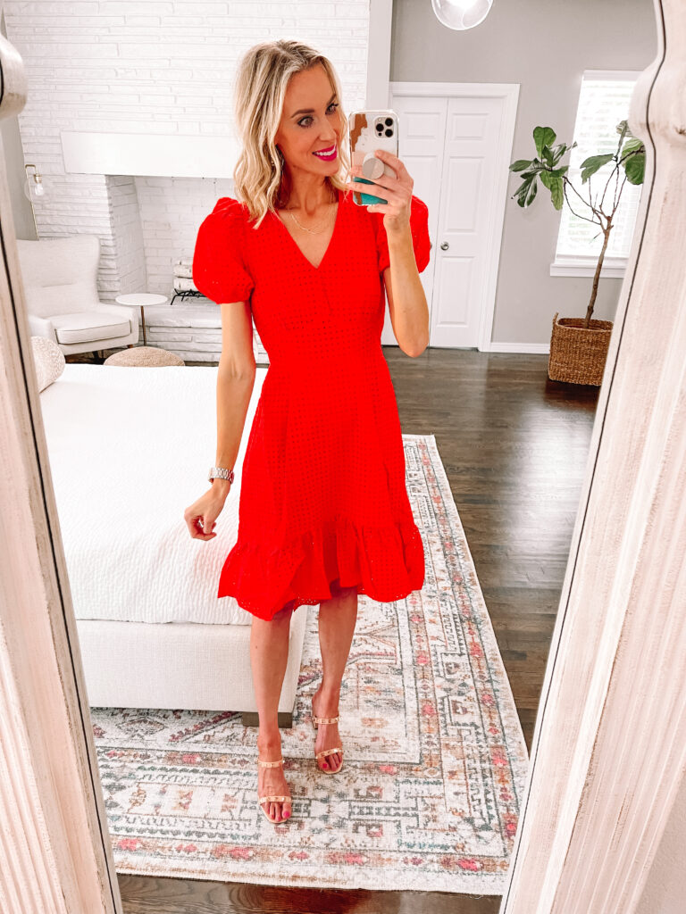 I am sharing a super FUN Walmart dress try on with you today. These 3 dresses are colorful and perfect for graduation, weddings, or anything! This red eyelet dress is stunning in person!