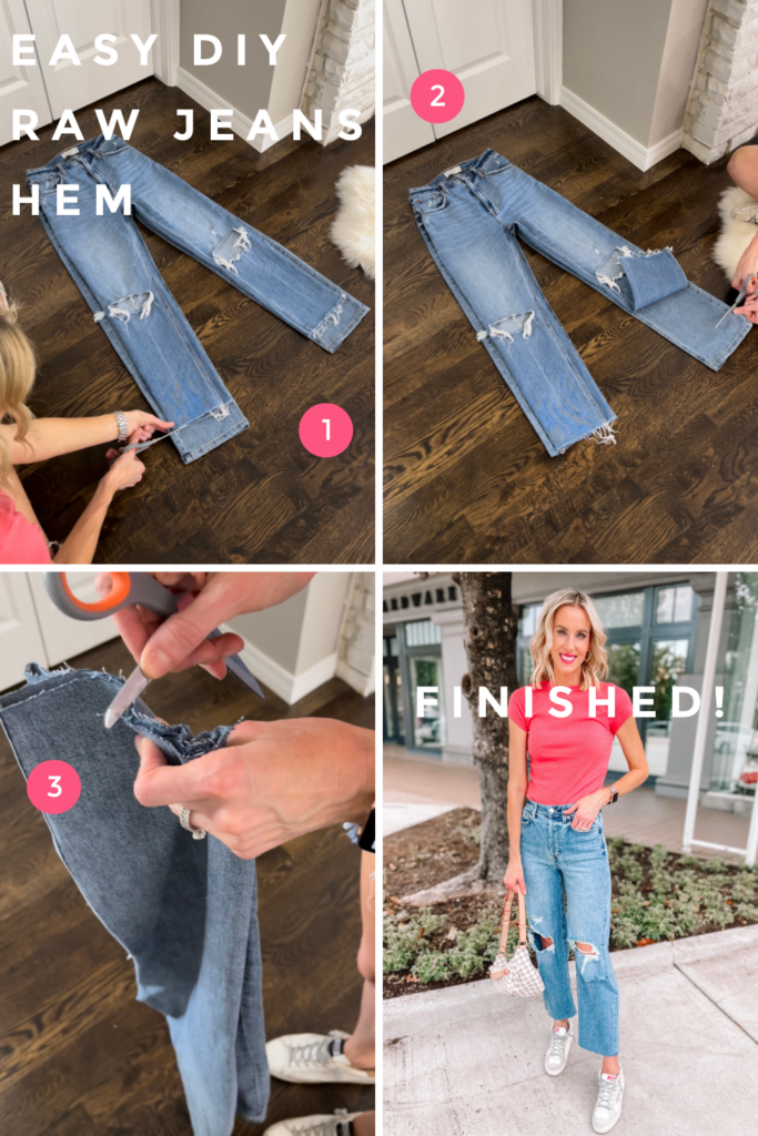 Jeans too long? No problem! I'm showing you how to hem your own jeans with this stylish and easy DIY raw hem. 