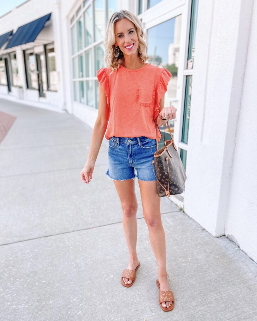 Looking for a casual yet versatile top? I'm sharing this Amazon flutter sleeve casual shirt 5 ways from skirts to jeans to jean shorts!