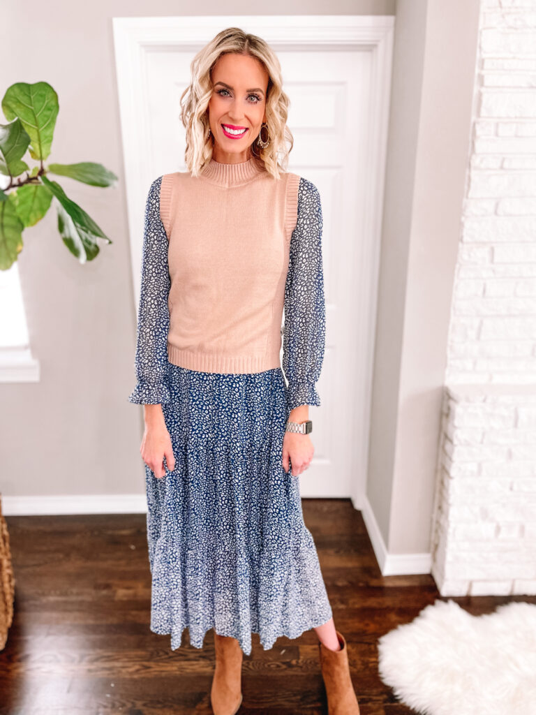 If you're looking for some work outfit inspiration, then you have come to the right place! I'm sharing two Amazon work dresses and two ways to style each! This navy blue maxi dress is so pretty!