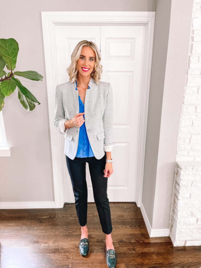 If you are looking for high quality, affordable pieces that you can wear now and transition to fall I've got the post for you! I'm excited to share my first Gibsonlook try on haul! I love this amazing grey blazer. It's the workwear piece you'll never take off!