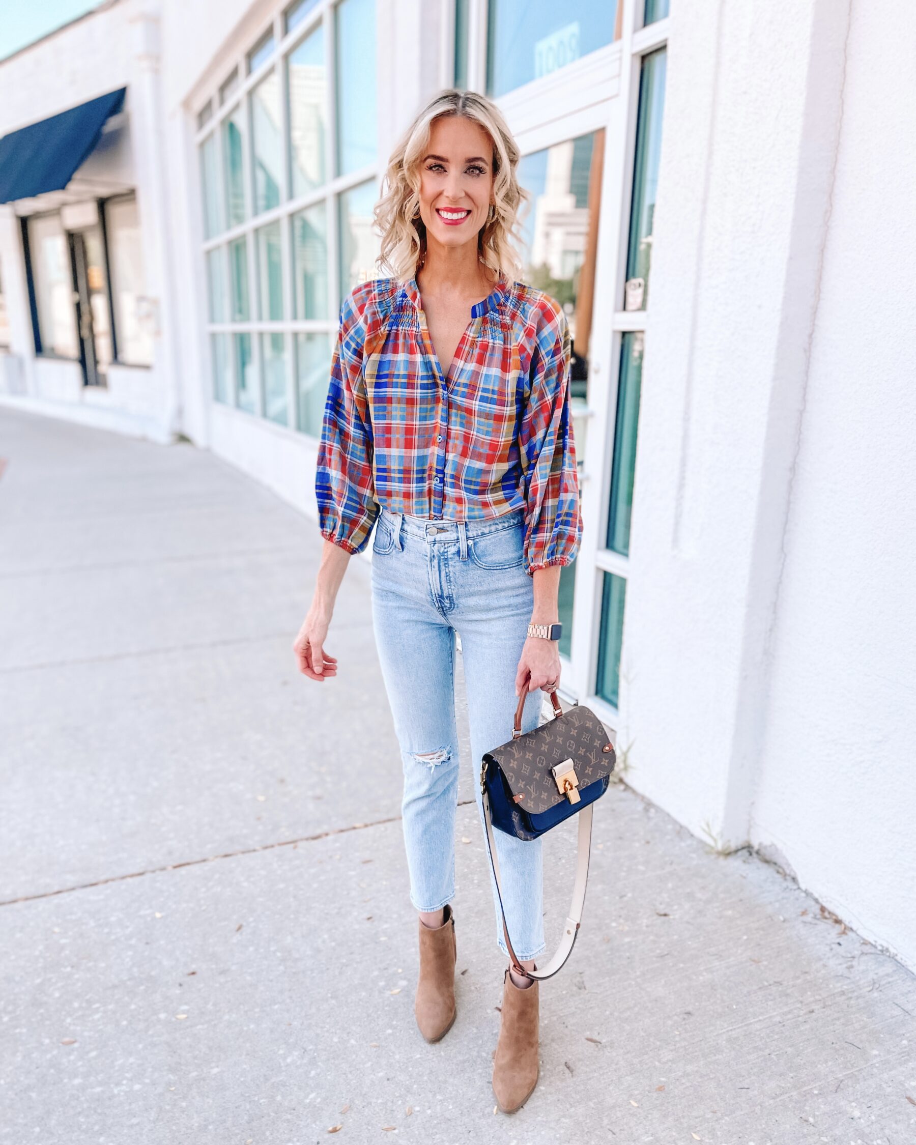 Plaid Contrast Pullover Top main image 0