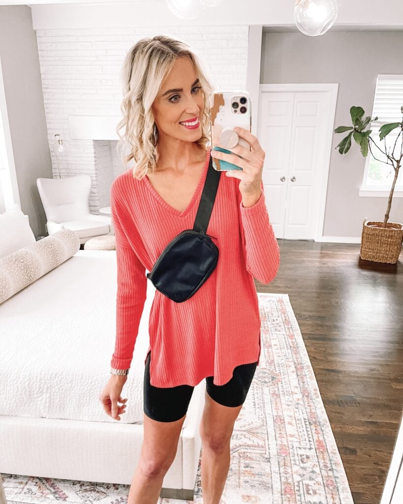 I'm styling this $16 tunic top 3 ways, and you don't want to miss it. So soft and easy to wear! I love it with bike shorts for a comfy on the go look.