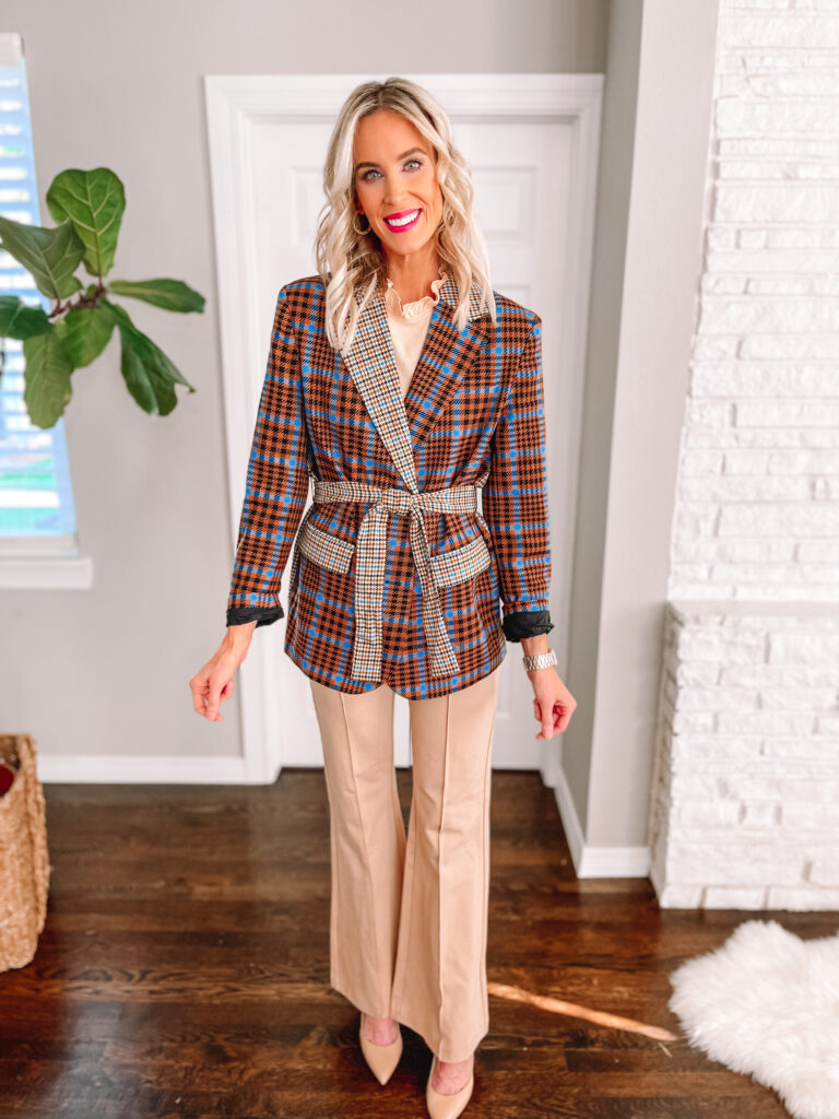 Sharing a mini Target haul today with some really fun mix and match fall pieces for work and weekend today! I LOVE this unique plaid blazer and with these khaki long work pants. 