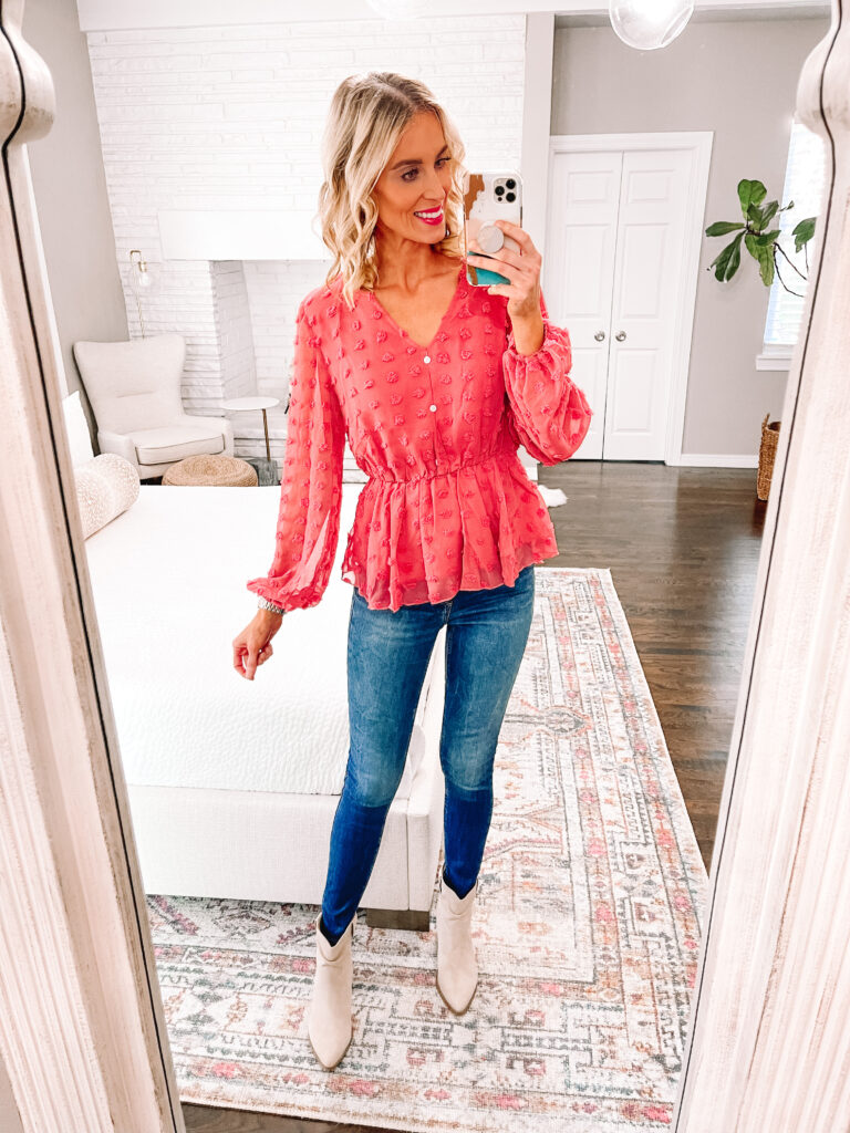 Are you looking for easy, affordable, and multi-functional blouses? Then this post is for you! I am sharing the best of Amazon blouses with three adorable blouses all perfect for work, fall weekends, and even fall family photos! I love this swiss dot peplum blouse!