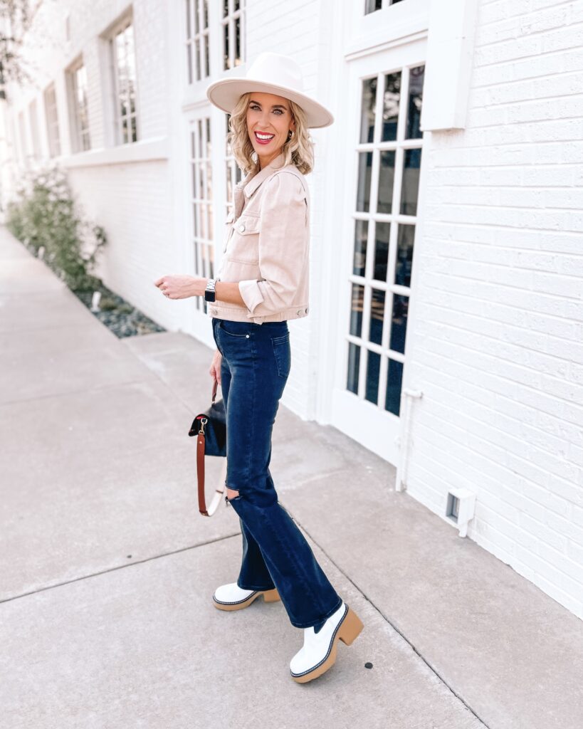 Chelsea boots are all the rage right now, and today I am breaking down how to wear chunky Chelsea boots for women! Try them under a wider leg jean.