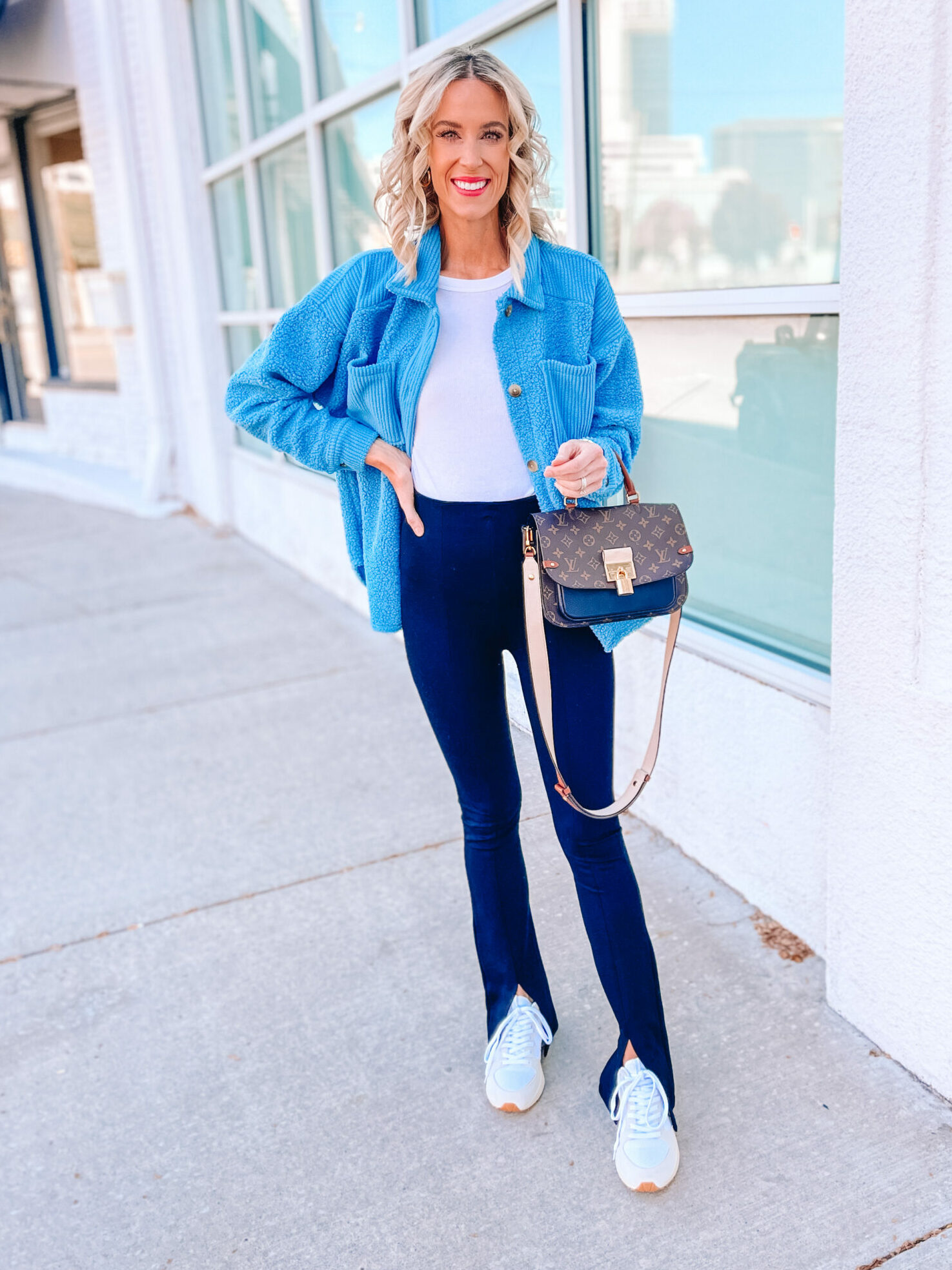 I'm obsessed with this bright blue shacket!