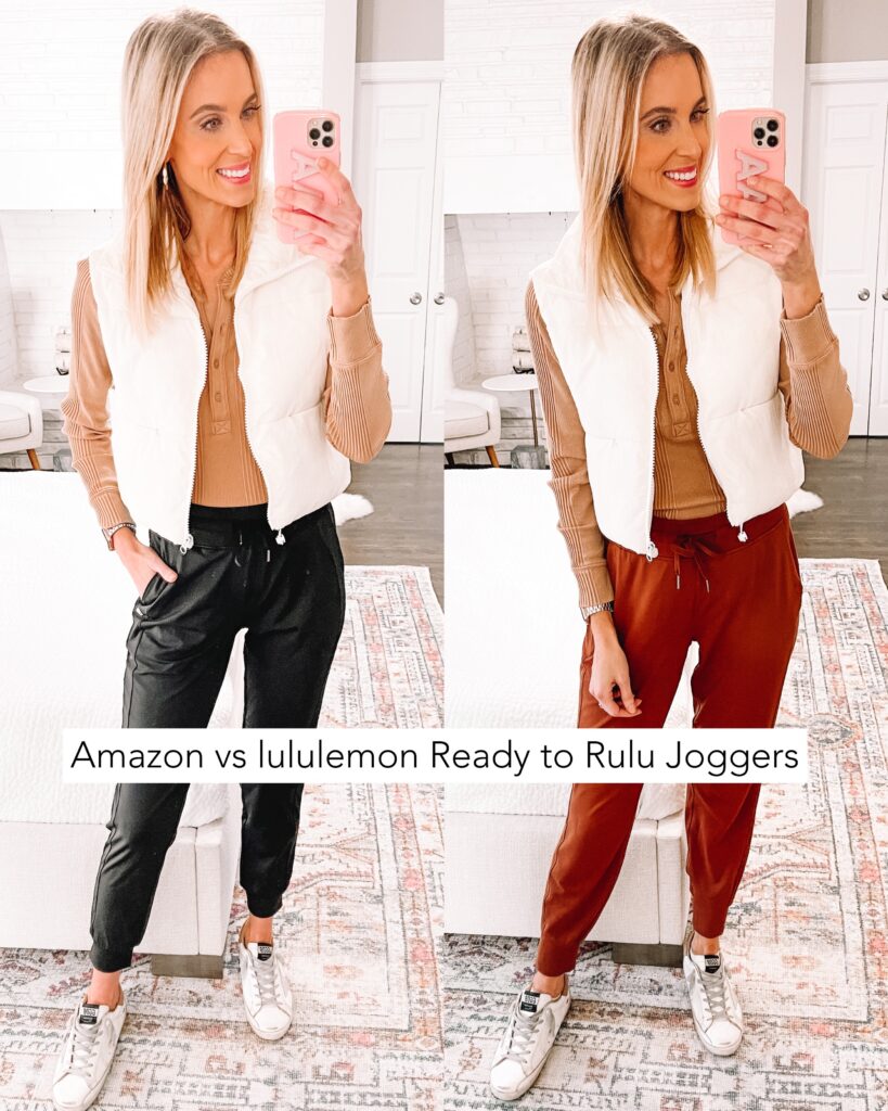 Today I am sharing an Amazon lululemon Ready to Rulu jogger dupe plus all the details on the original and the less expensive version. Which would you pick??