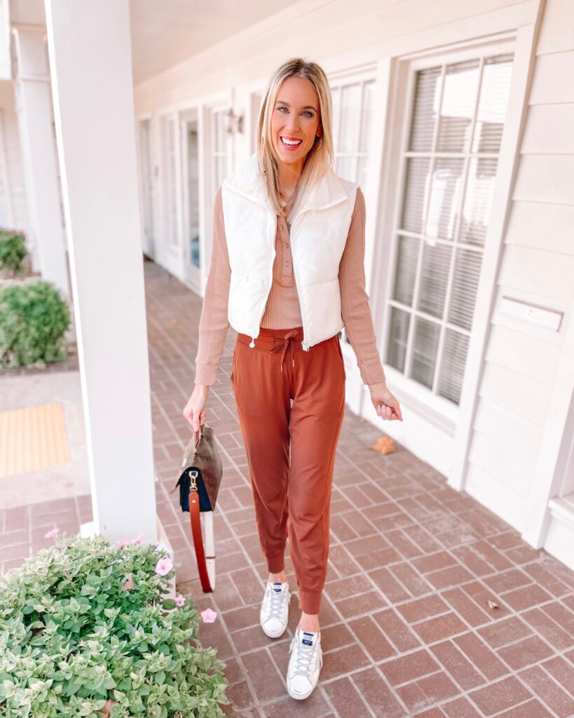 I love my brown lululemon ready to rulu joggers! You can style them so many ways. 